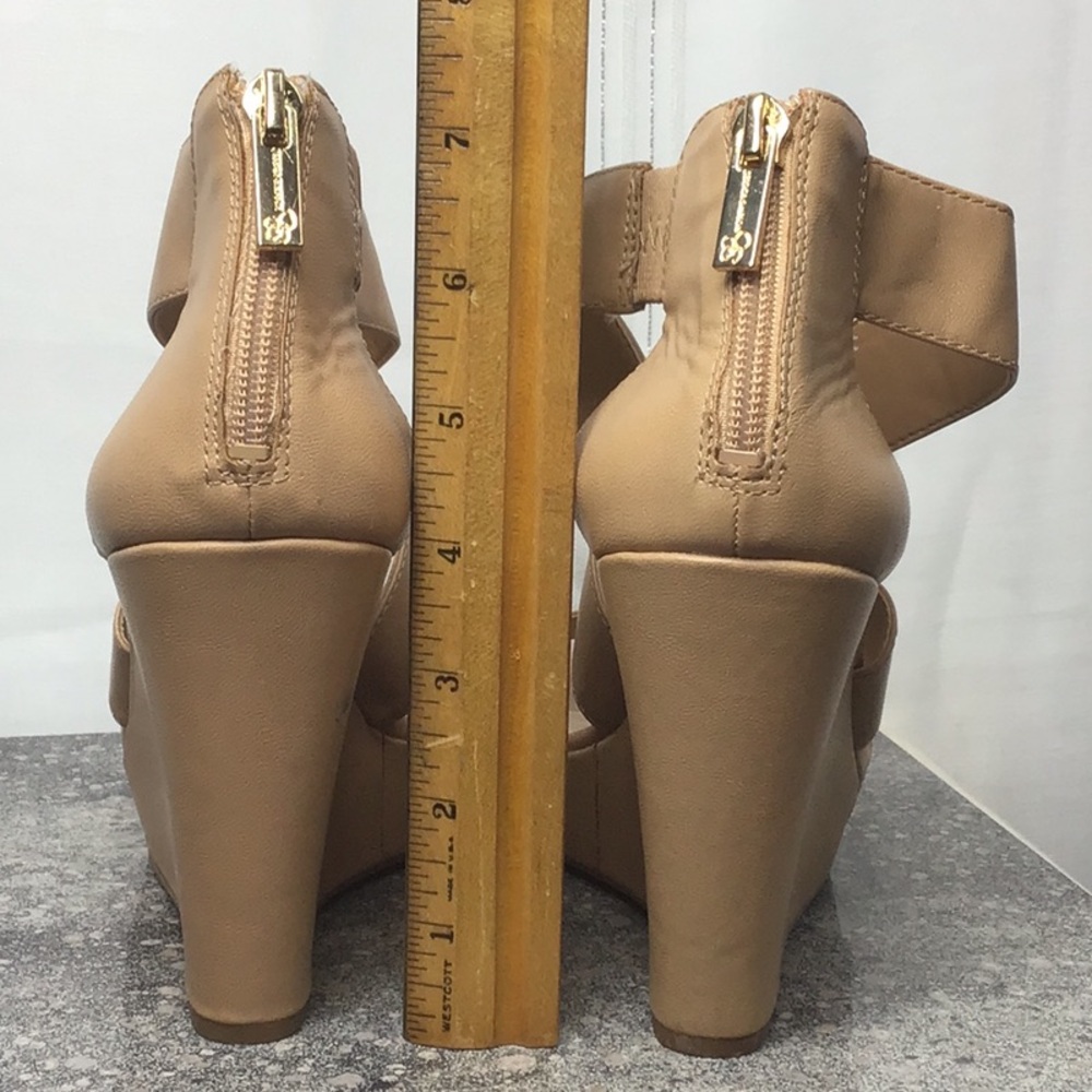 Jessica Simpson Jinxxi Tan Faux Leather Crisscross Wedge Sandals Sz 7.5 - Picture 4 of 13